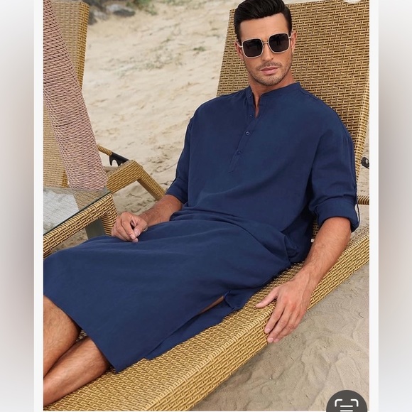NWT TURETRENDY men’s long sleeve navy long kaftan loose fit size 2XL. - Picture 2 of 13